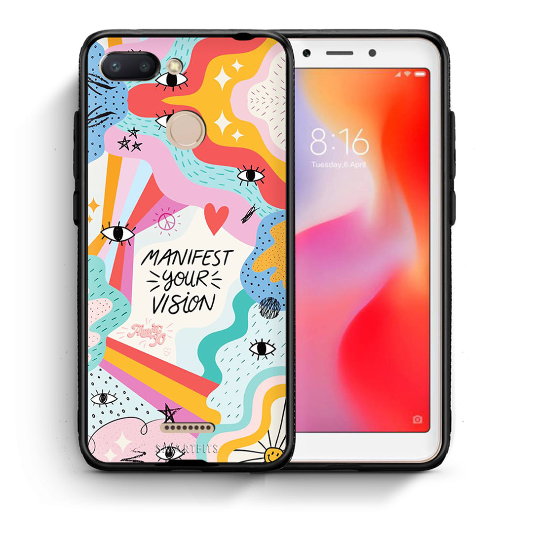 Θήκη Xiaomi Redmi 6 Manifest Your Vision από τη Smartfits με σχέδιο στο πίσω μέρος και μαύρο περίβλημα | Xiaomi Redmi 6 Manifest Your Vision case with colorful back and black bezels