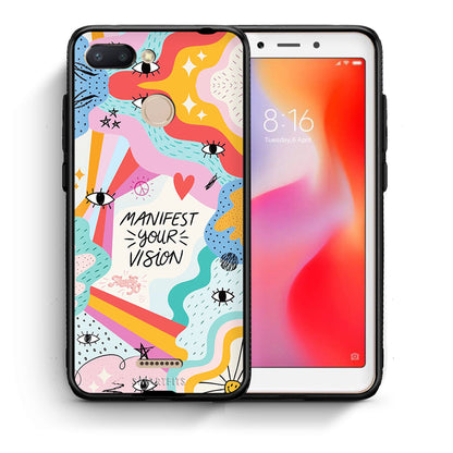 Θήκη Xiaomi Redmi 6 Manifest Your Vision από τη Smartfits με σχέδιο στο πίσω μέρος και μαύρο περίβλημα | Xiaomi Redmi 6 Manifest Your Vision case with colorful back and black bezels
