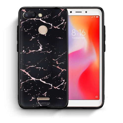 Θήκη Xiaomi Redmi 6 Black Rosegold Marble από τη Smartfits με σχέδιο στο πίσω μέρος και μαύρο περίβλημα | Xiaomi Redmi 6 Black Rosegold Marble case with colorful back and black bezels