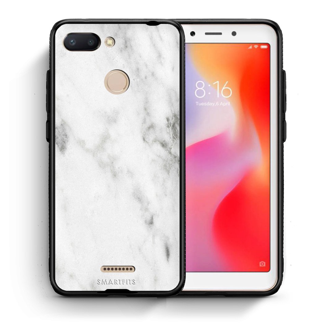 Θήκη Xiaomi Redmi 6 White Marble από τη Smartfits με σχέδιο στο πίσω μέρος και μαύρο περίβλημα | Xiaomi Redmi 6 White Marble case with colorful back and black bezels