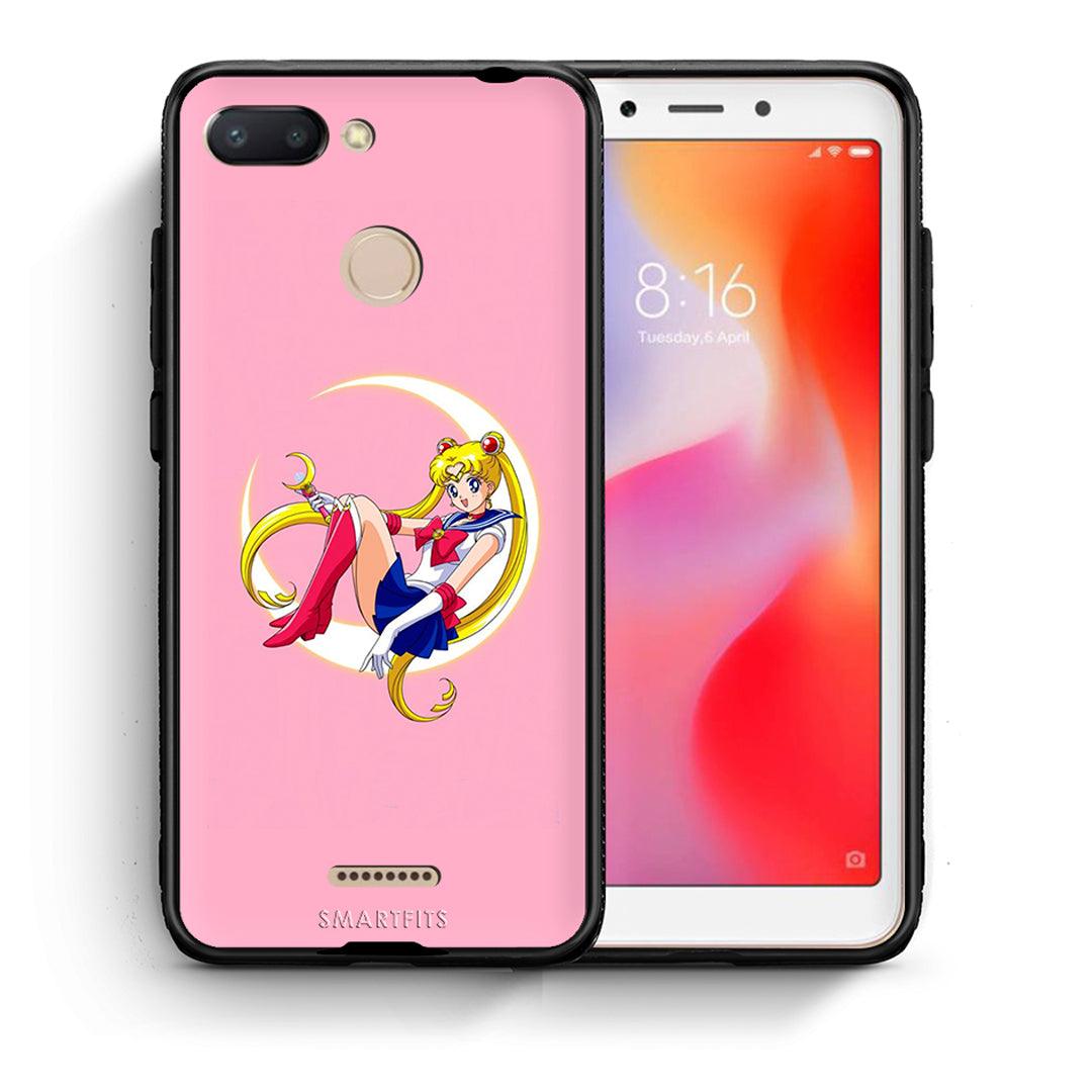 Θήκη Xiaomi Redmi 6 Moon Girl από τη Smartfits με σχέδιο στο πίσω μέρος και μαύρο περίβλημα | Xiaomi Redmi 6 Moon Girl case with colorful back and black bezels