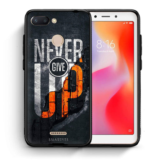 Θήκη Αγίου Βαλεντίνου Xiaomi Redmi 6 Never Give Up από τη Smartfits με σχέδιο στο πίσω μέρος και μαύρο περίβλημα | Xiaomi Redmi 6 Never Give Up case with colorful back and black bezels