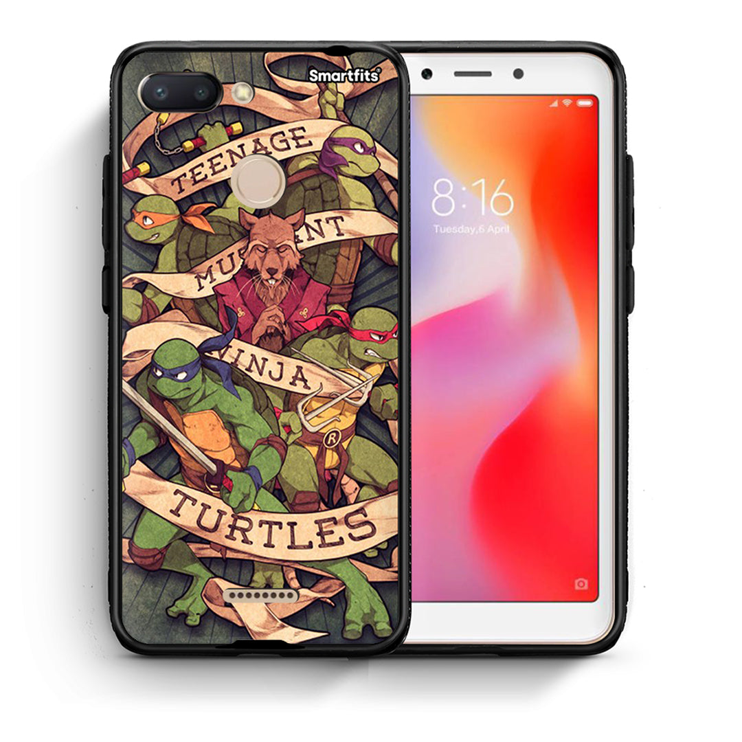 Θήκη Xiaomi Redmi 6 Ninja Turtles από τη Smartfits με σχέδιο στο πίσω μέρος και μαύρο περίβλημα | Xiaomi Redmi 6 Ninja Turtles case with colorful back and black bezels
