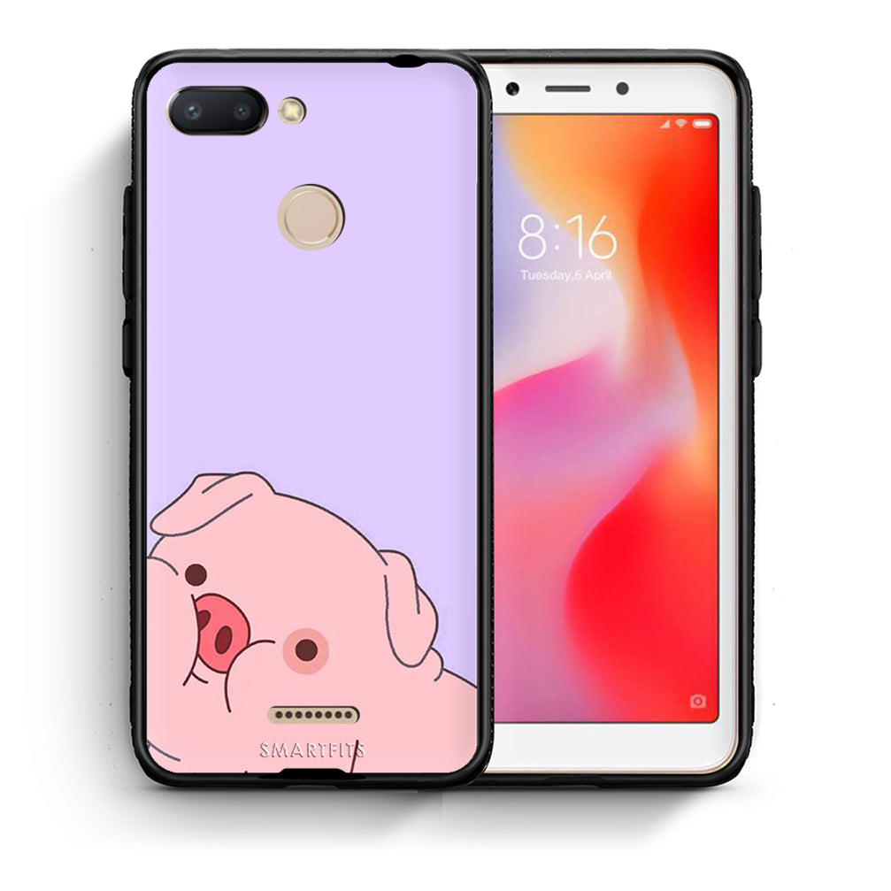 Θήκη Αγίου Βαλεντίνου Xiaomi Redmi 6 Pig Love 2 από τη Smartfits με σχέδιο στο πίσω μέρος και μαύρο περίβλημα | Xiaomi Redmi 6 Pig Love 2 case with colorful back and black bezels