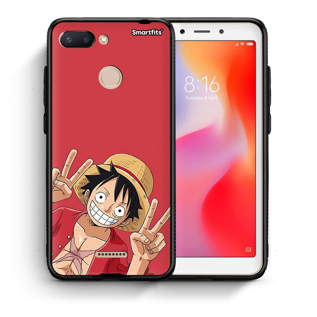 Θήκη Xiaomi Redmi 6 Pirate Luffy από τη Smartfits με σχέδιο στο πίσω μέρος και μαύρο περίβλημα | Xiaomi Redmi 6 Pirate Luffy case with colorful back and black bezels