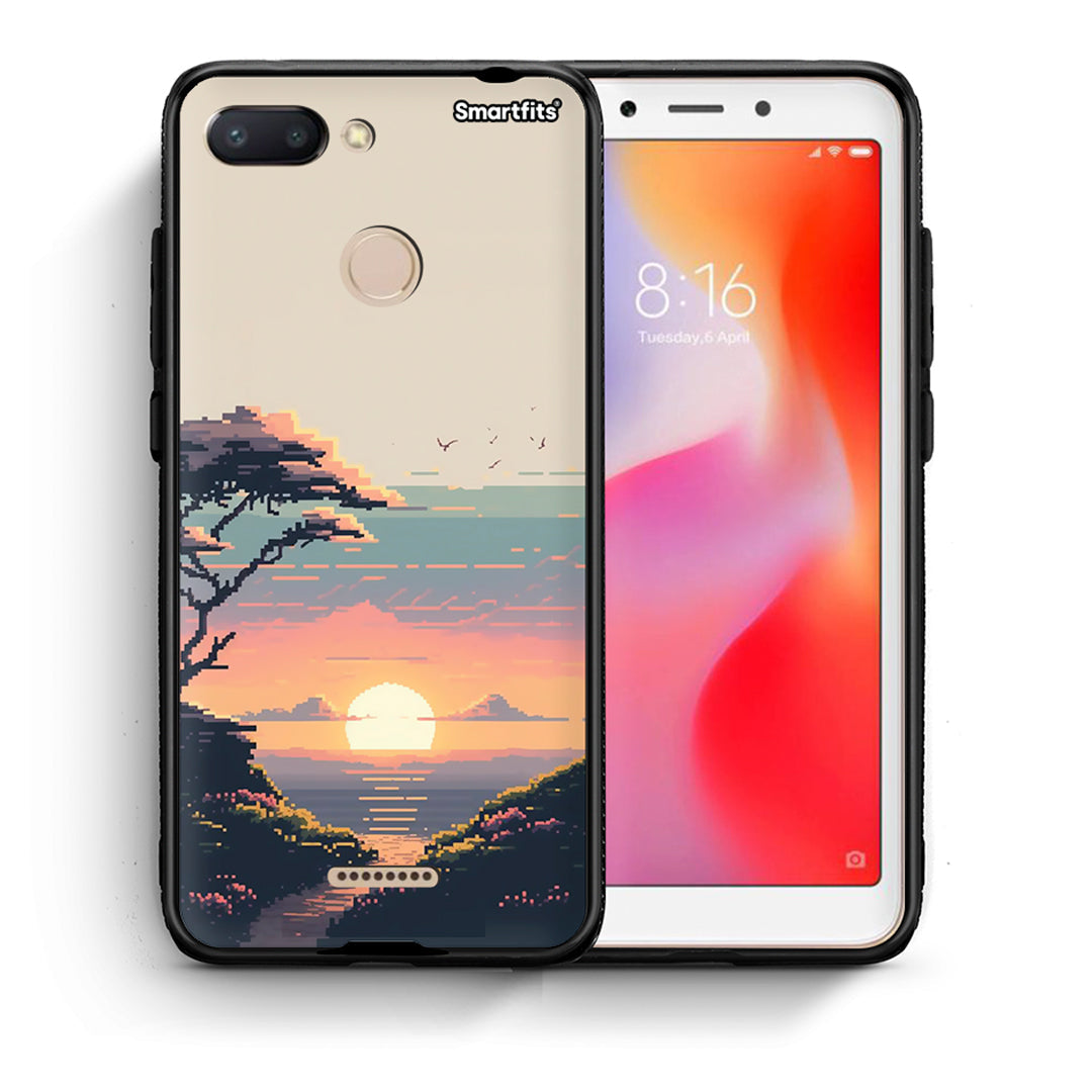 Θήκη Xiaomi Redmi 6 Pixel Sunset από τη Smartfits με σχέδιο στο πίσω μέρος και μαύρο περίβλημα | Xiaomi Redmi 6 Pixel Sunset case with colorful back and black bezels