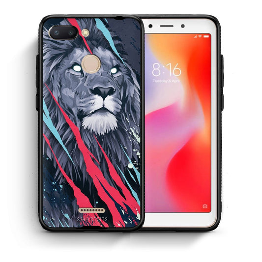 Θήκη Xiaomi Redmi 6 Lion Designer PopArt από τη Smartfits με σχέδιο στο πίσω μέρος και μαύρο περίβλημα | Xiaomi Redmi 6 Lion Designer PopArt case with colorful back and black bezels
