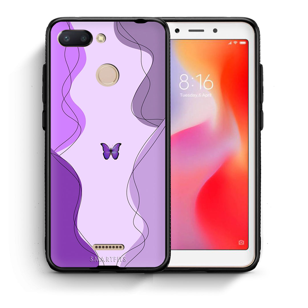 Θήκη Αγίου Βαλεντίνου Xiaomi Redmi 6 Purple Mariposa από τη Smartfits με σχέδιο στο πίσω μέρος και μαύρο περίβλημα | Xiaomi Redmi 6 Purple Mariposa case with colorful back and black bezels