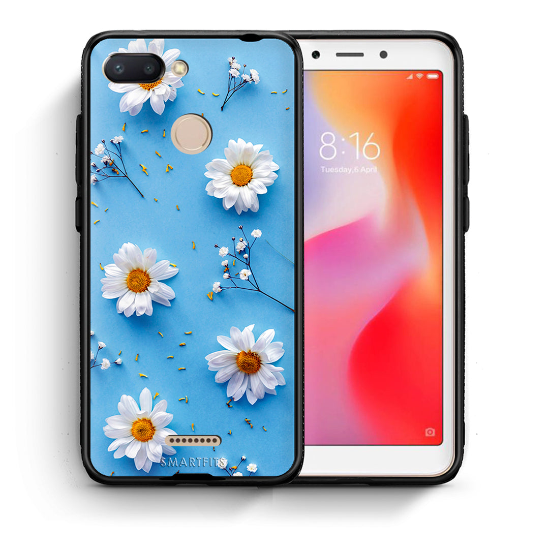 Θήκη Xiaomi Redmi 6 Real Daisies από τη Smartfits με σχέδιο στο πίσω μέρος και μαύρο περίβλημα | Xiaomi Redmi 6 Real Daisies case with colorful back and black bezels
