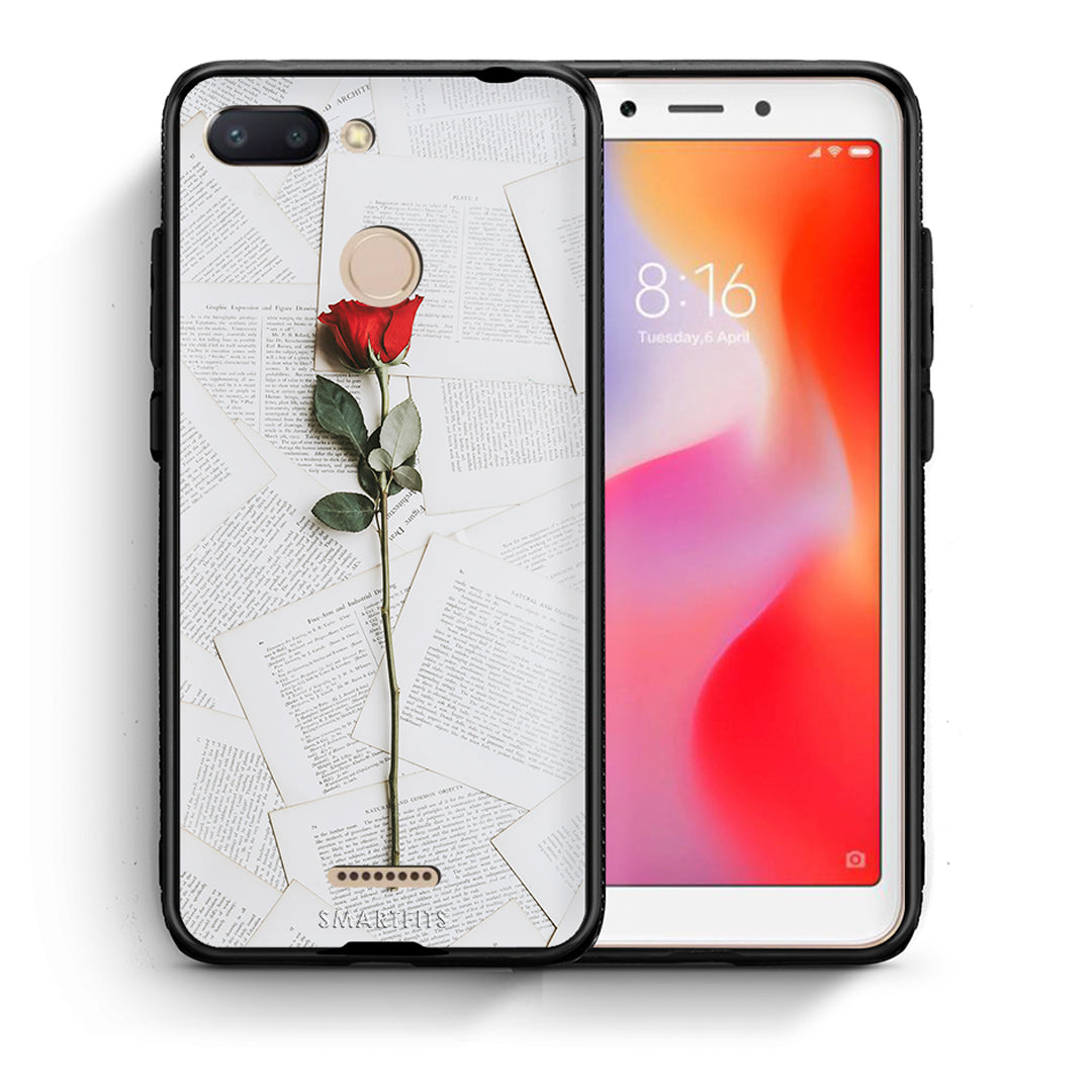 Θήκη Xiaomi Redmi 6 Red Rose από τη Smartfits με σχέδιο στο πίσω μέρος και μαύρο περίβλημα | Xiaomi Redmi 6 Red Rose case with colorful back and black bezels