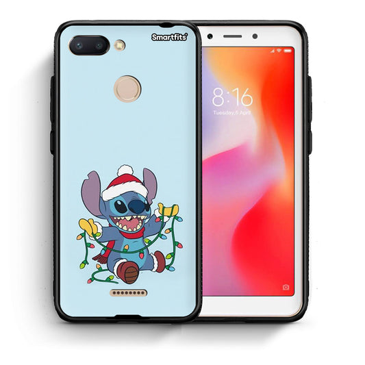 Θήκη Xiaomi Redmi 6 Santa Stich από τη Smartfits με σχέδιο στο πίσω μέρος και μαύρο περίβλημα | Xiaomi Redmi 6 Santa Stich case with colorful back and black bezels