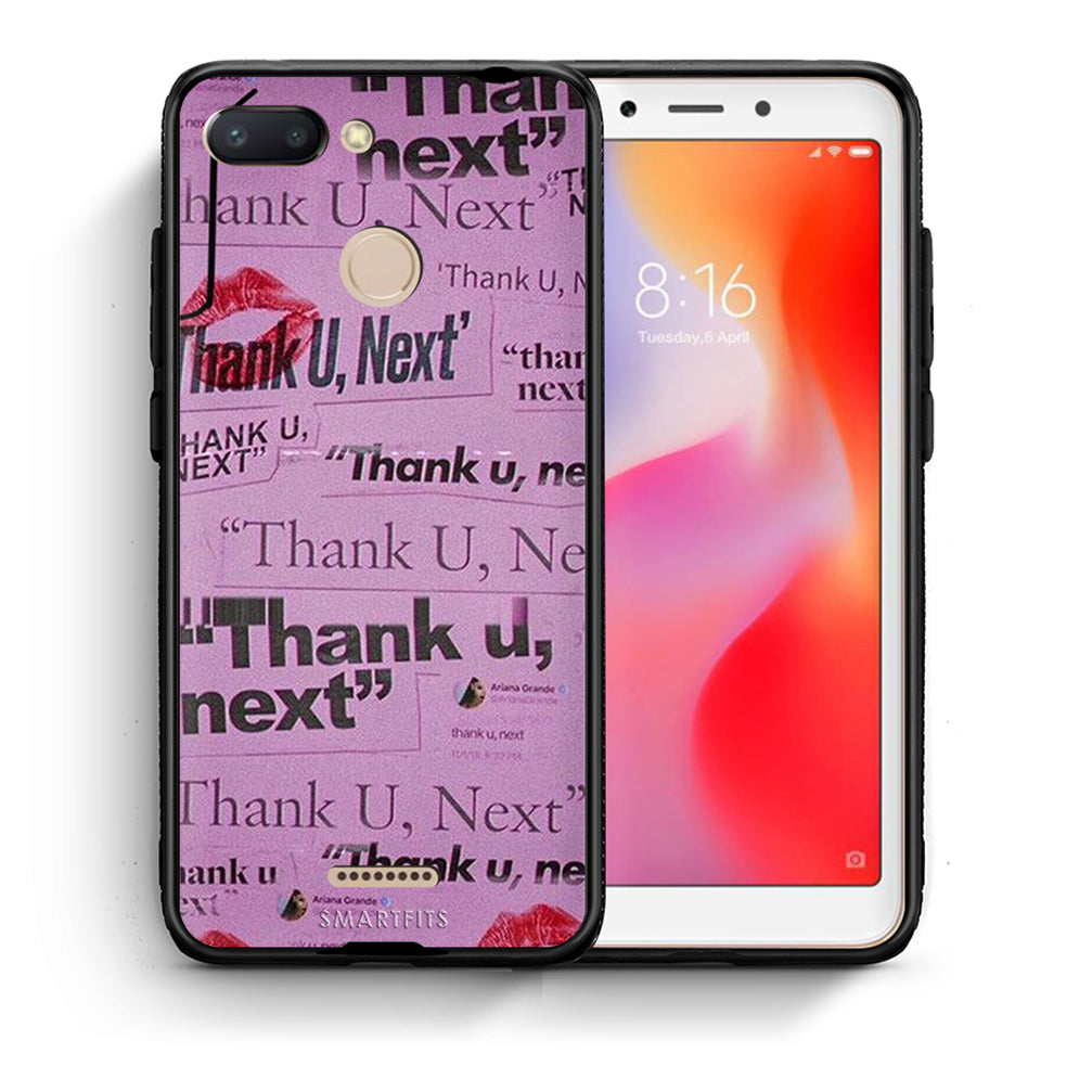 Θήκη Αγίου Βαλεντίνου Xiaomi Redmi 6 Thank You Next από τη Smartfits με σχέδιο στο πίσω μέρος και μαύρο περίβλημα | Xiaomi Redmi 6 Thank You Next case with colorful back and black bezels