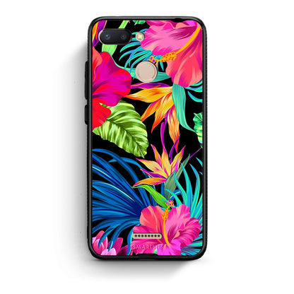 Xiaomi Redmi 6 Tropical Flowers θήκη από τη Smartfits με σχέδιο στο πίσω μέρος και μαύρο περίβλημα | Smartphone case with colorful back and black bezels by Smartfits