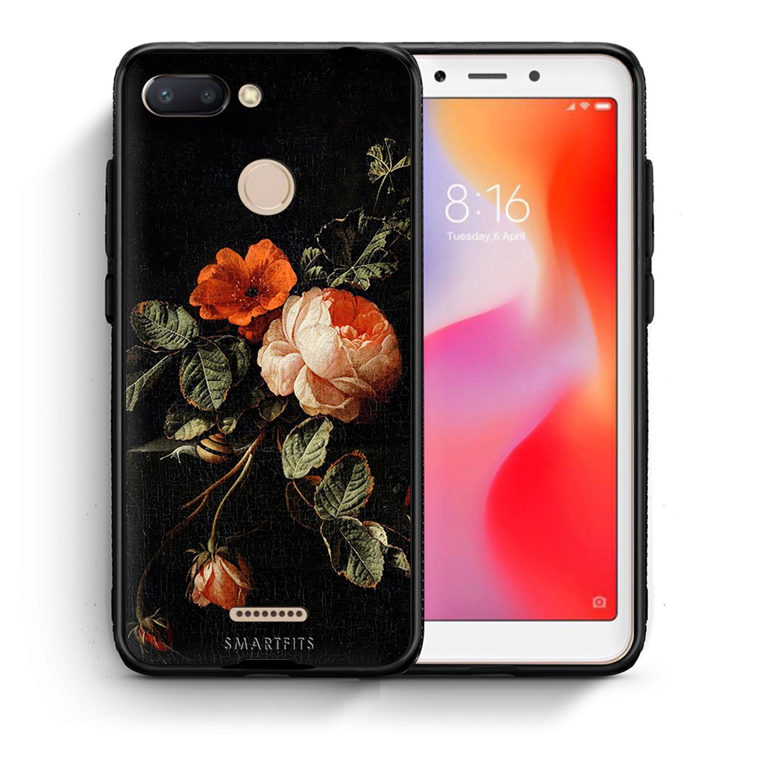 Θήκη Xiaomi Redmi 6 Vintage Roses από τη Smartfits με σχέδιο στο πίσω μέρος και μαύρο περίβλημα | Xiaomi Redmi 6 Vintage Roses case with colorful back and black bezels