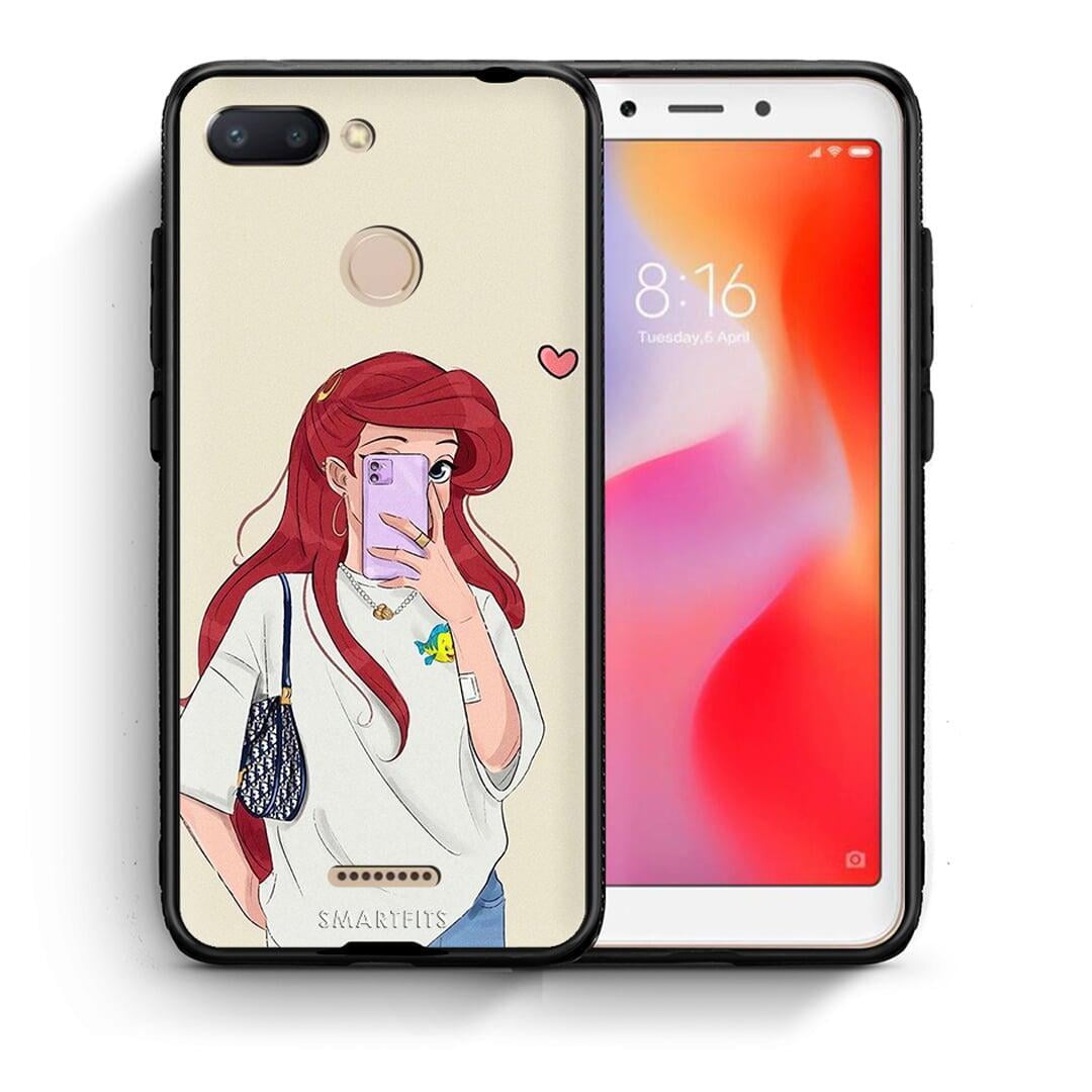 Θήκη Xiaomi Redmi 6 Walking Mermaid από τη Smartfits με σχέδιο στο πίσω μέρος και μαύρο περίβλημα | Xiaomi Redmi 6 Walking Mermaid case with colorful back and black bezels
