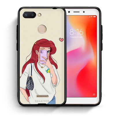 Θήκη Xiaomi Redmi 6 Walking Mermaid από τη Smartfits με σχέδιο στο πίσω μέρος και μαύρο περίβλημα | Xiaomi Redmi 6 Walking Mermaid case with colorful back and black bezels