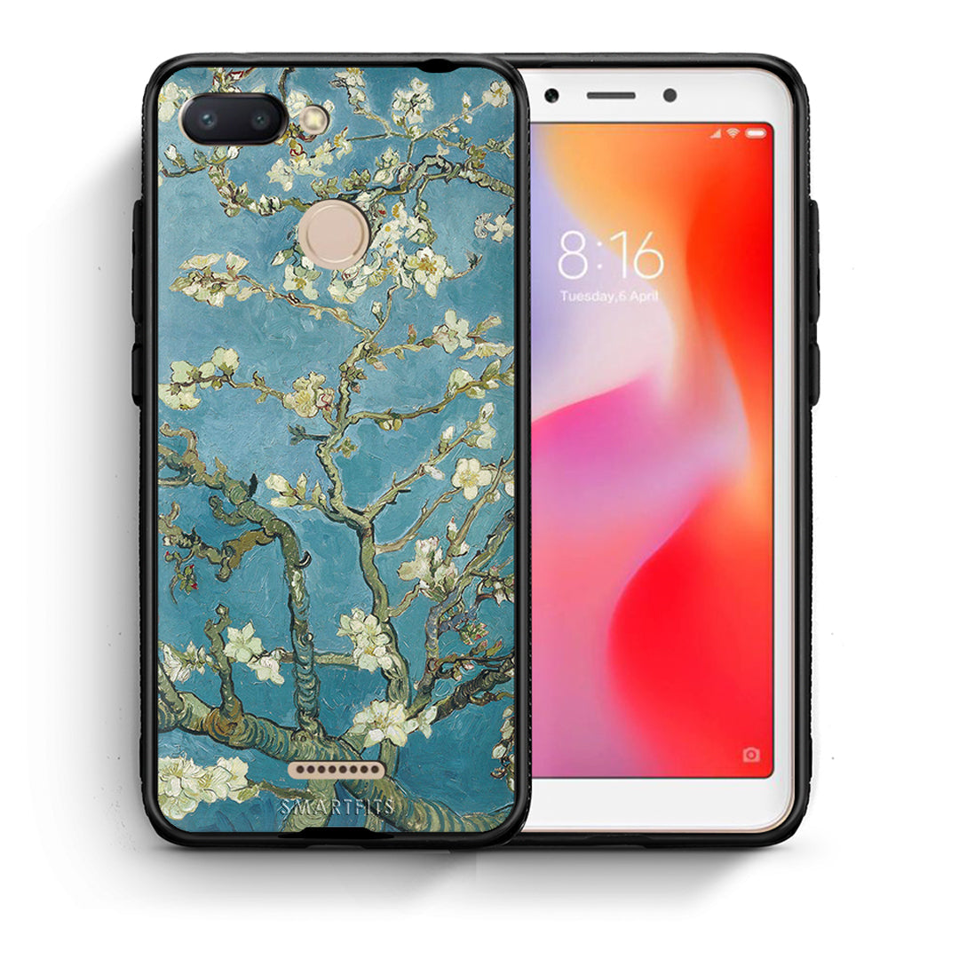 Θήκη Xiaomi Redmi 6 White Blossoms από τη Smartfits με σχέδιο στο πίσω μέρος και μαύρο περίβλημα | Xiaomi Redmi 6 White Blossoms case with colorful back and black bezels