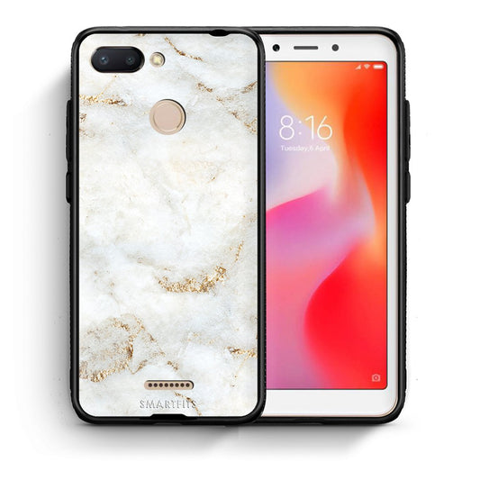 Θήκη Xiaomi Redmi 6 White Gold Marble από τη Smartfits με σχέδιο στο πίσω μέρος και μαύρο περίβλημα | Xiaomi Redmi 6 White Gold Marble case with colorful back and black bezels