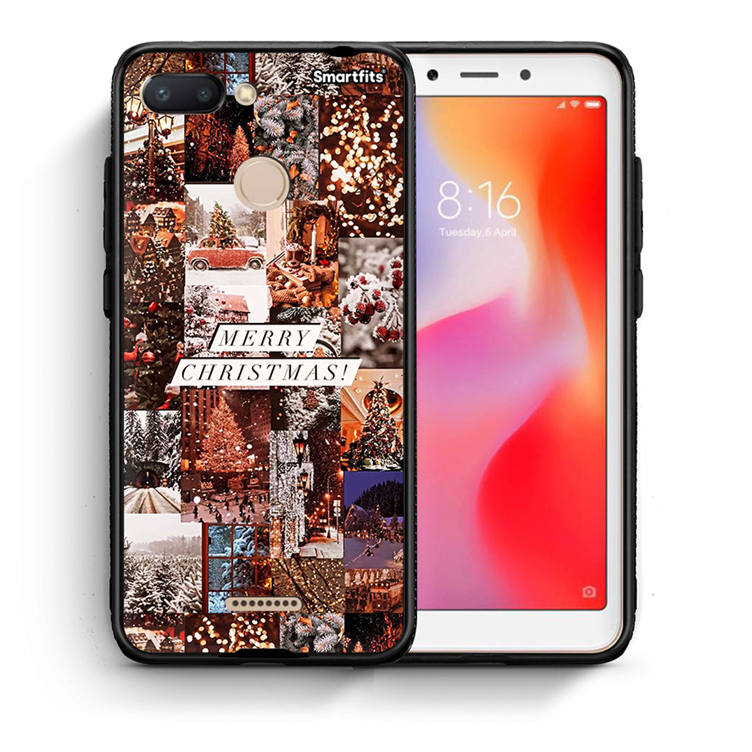 Θήκη Xiaomi Redmi 6 Xmas Collage από τη Smartfits με σχέδιο στο πίσω μέρος και μαύρο περίβλημα | Xiaomi Redmi 6 Xmas Collage case with colorful back and black bezels