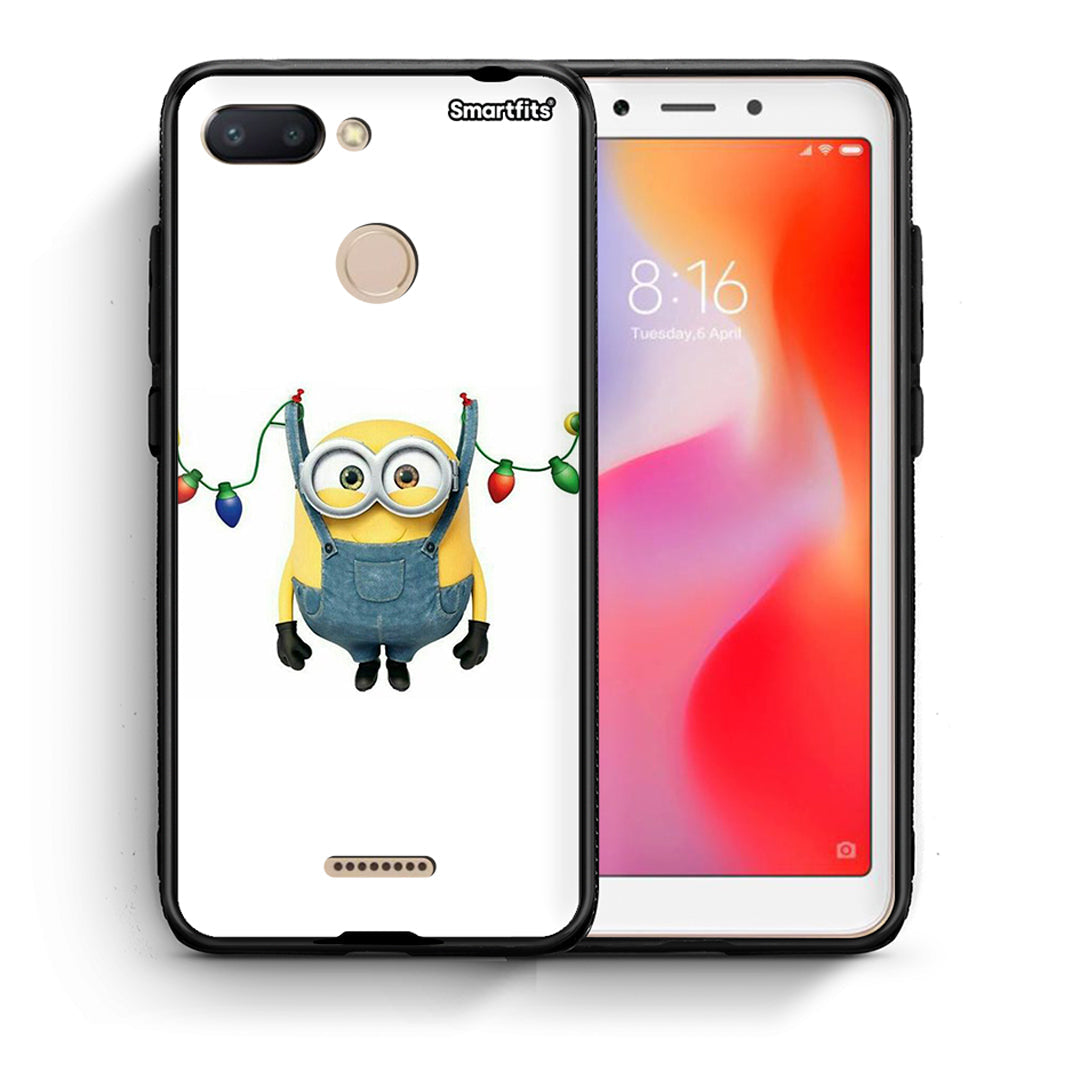 Θήκη Xiaomi Redmi 6 Xmas Minion Lights από τη Smartfits με σχέδιο στο πίσω μέρος και μαύρο περίβλημα | Xiaomi Redmi 6 Xmas Minion Lights case with colorful back and black bezels