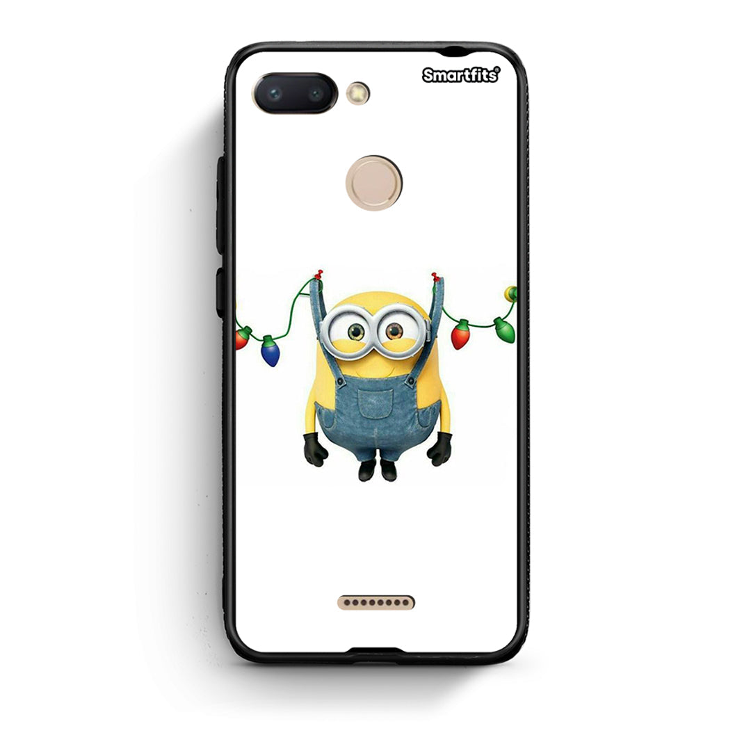 Xiaomi Redmi 6 Xmas Minion Lights θήκη από τη Smartfits με σχέδιο στο πίσω μέρος και μαύρο περίβλημα | Smartphone case with colorful back and black bezels by Smartfits