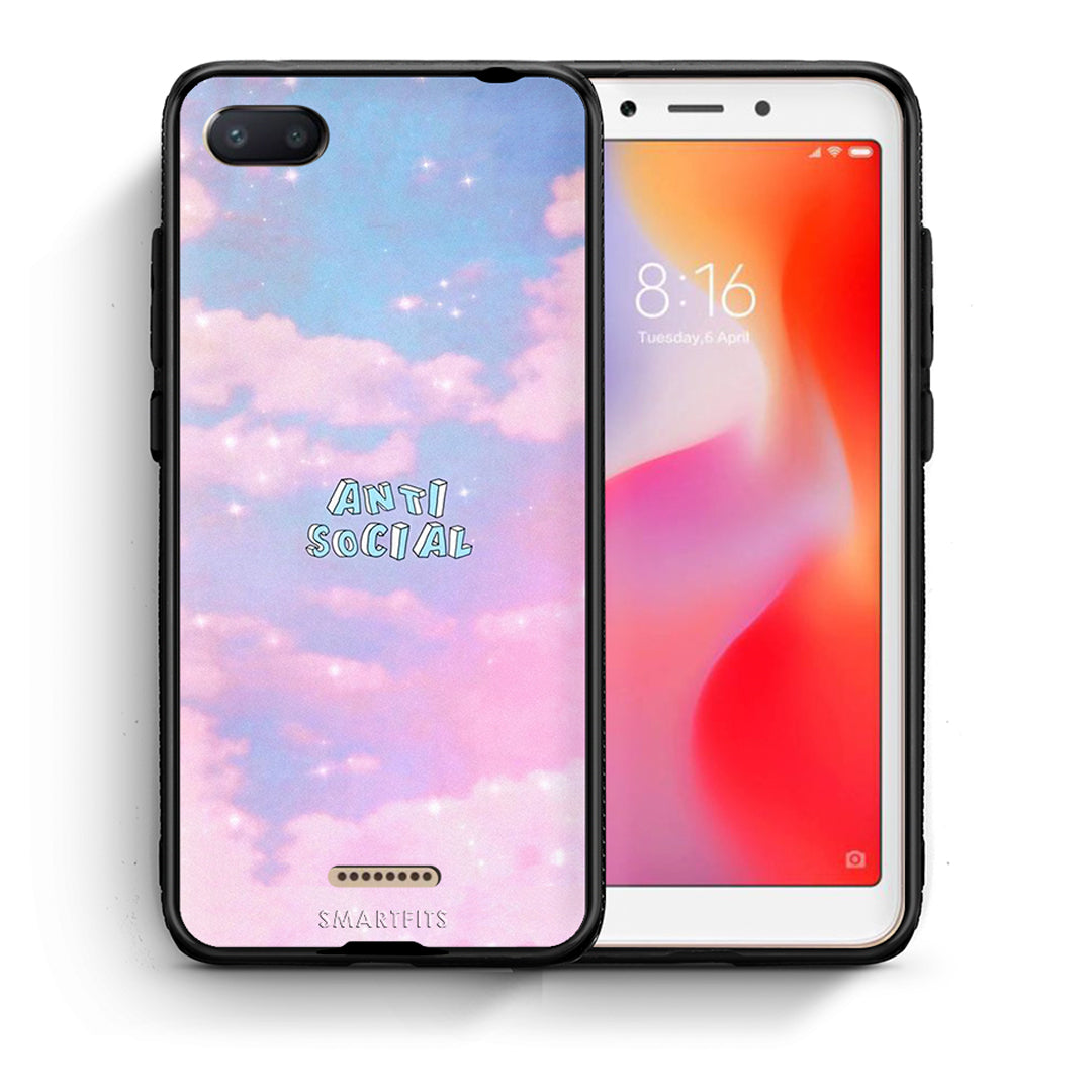 Θήκη Αγίου Βαλεντίνου Xiaomi Redmi 6A Anti Social από τη Smartfits με σχέδιο στο πίσω μέρος και μαύρο περίβλημα | Xiaomi Redmi 6A Anti Social case with colorful back and black bezels