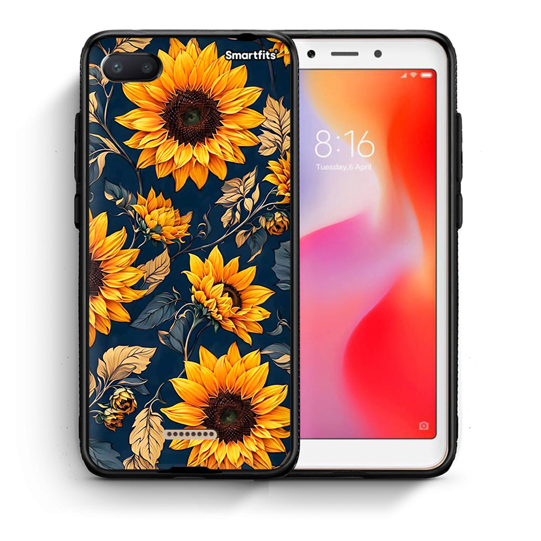 Θήκη Xiaomi Redmi 6A Autumn Sunflowers από τη Smartfits με σχέδιο στο πίσω μέρος και μαύρο περίβλημα | Xiaomi Redmi 6A Autumn Sunflowers case with colorful back and black bezels