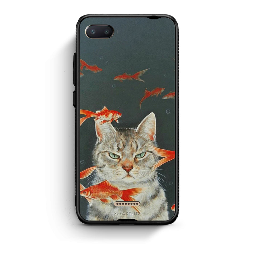 Xiaomi Redmi 6A Cat Goldfish θήκη από τη Smartfits με σχέδιο στο πίσω μέρος και μαύρο περίβλημα | Smartphone case with colorful back and black bezels by Smartfits