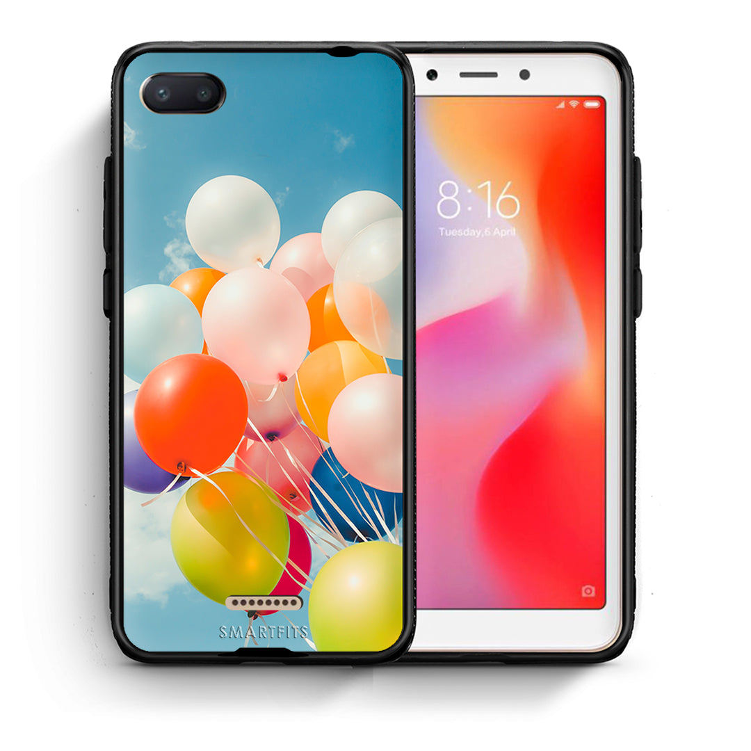 Θήκη Xiaomi Redmi 6A Colorful Balloons από τη Smartfits με σχέδιο στο πίσω μέρος και μαύρο περίβλημα | Xiaomi Redmi 6A Colorful Balloons case with colorful back and black bezels