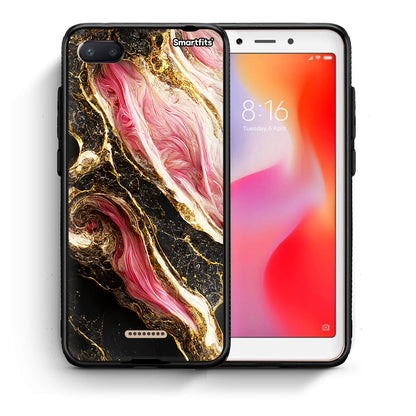 Θήκη Xiaomi Redmi 6A Glamorous Pink Marble από τη Smartfits με σχέδιο στο πίσω μέρος και μαύρο περίβλημα | Xiaomi Redmi 6A Glamorous Pink Marble case with colorful back and black bezels