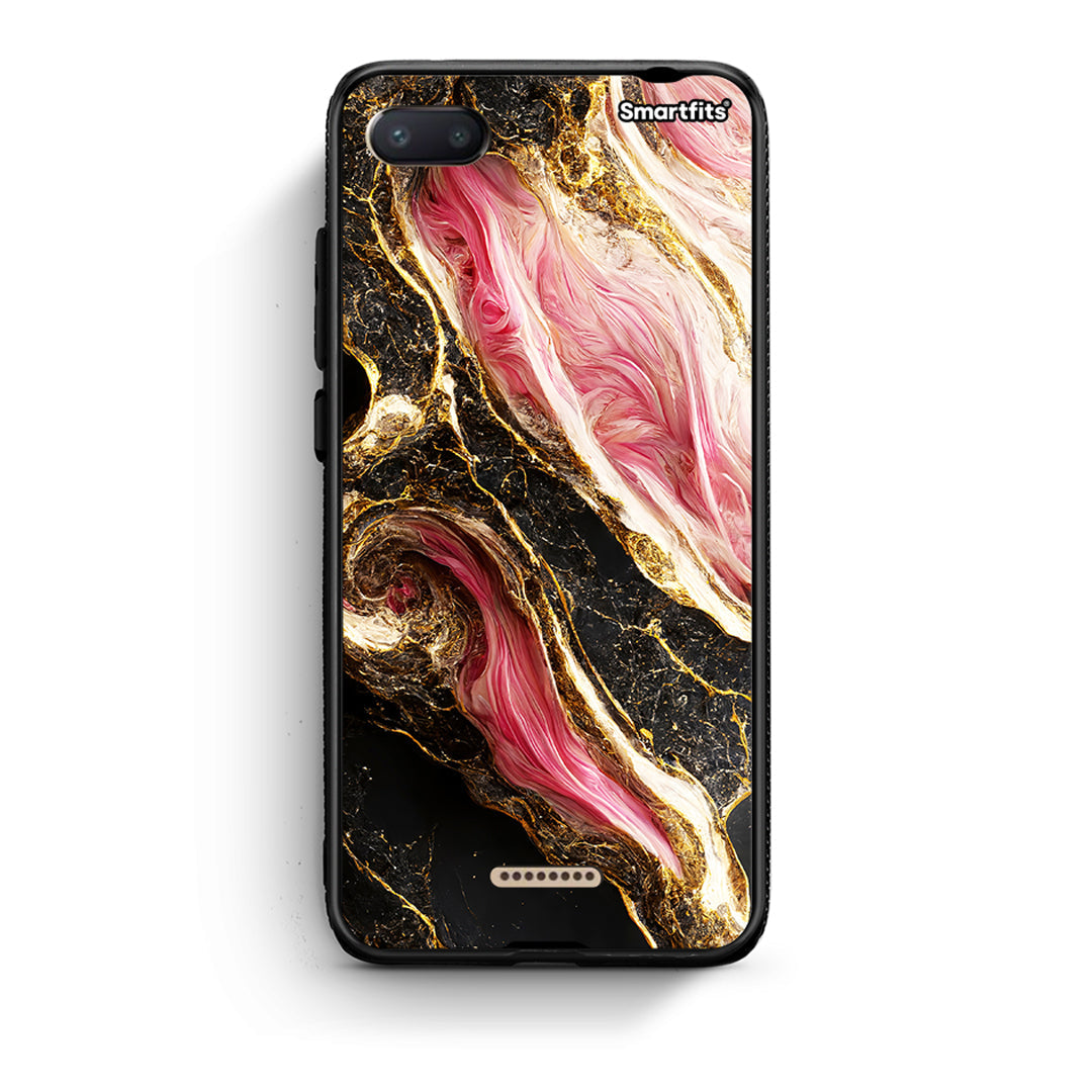 Xiaomi Redmi 6A Glamorous Pink Marble θήκη από τη Smartfits με σχέδιο στο πίσω μέρος και μαύρο περίβλημα | Smartphone case with colorful back and black bezels by Smartfits