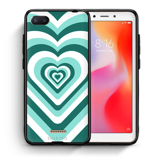 Θήκη Xiaomi Redmi 6A Green Hearts από τη Smartfits με σχέδιο στο πίσω μέρος και μαύρο περίβλημα | Xiaomi Redmi 6A Green Hearts case with colorful back and black bezels