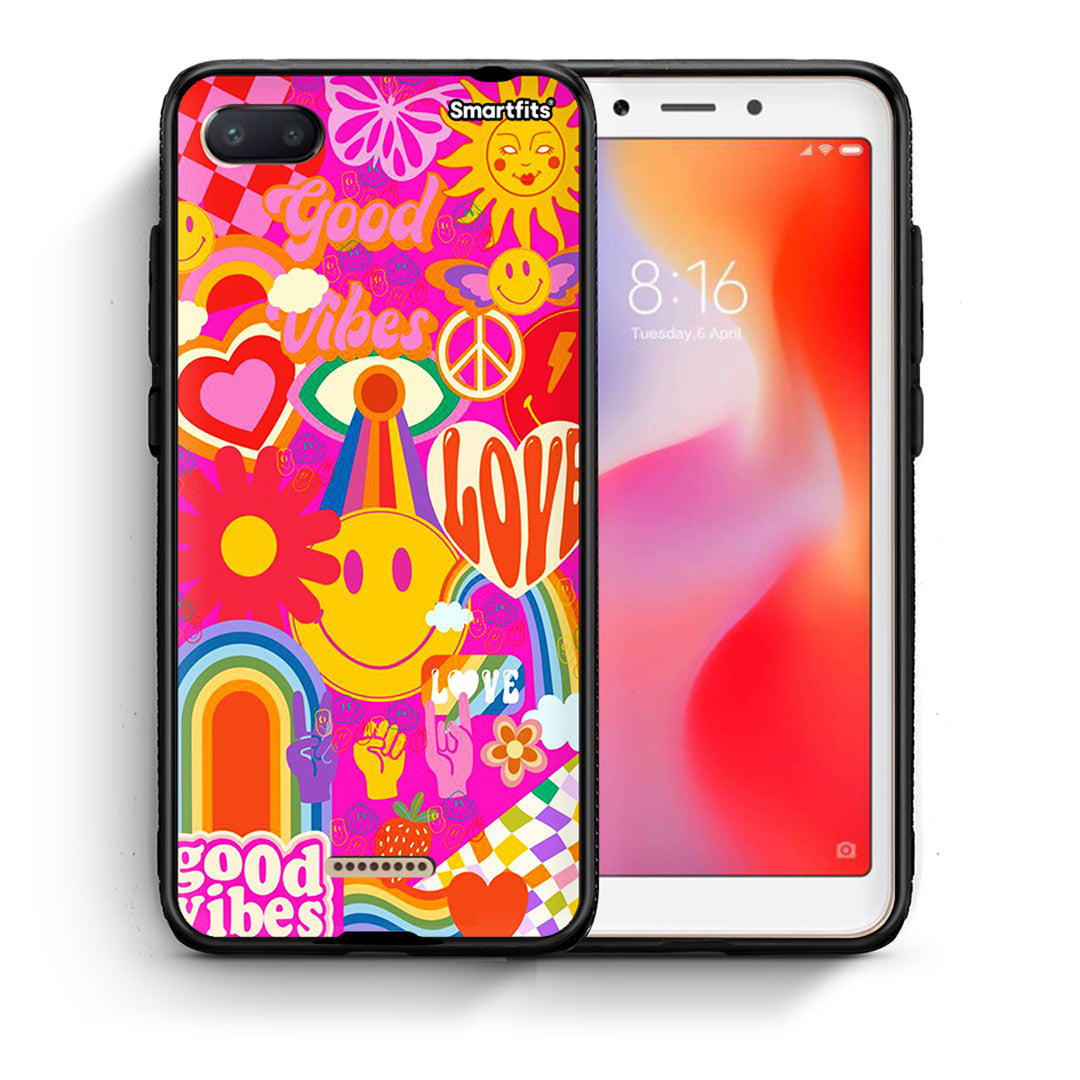 Θήκη Xiaomi Redmi 6A Hippie Love από τη Smartfits με σχέδιο στο πίσω μέρος και μαύρο περίβλημα | Xiaomi Redmi 6A Hippie Love case with colorful back and black bezels