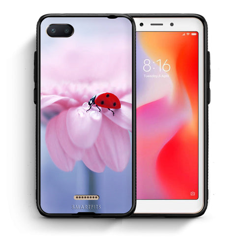 Θήκη Xiaomi Redmi 6A Ladybug Flower από τη Smartfits με σχέδιο στο πίσω μέρος και μαύρο περίβλημα | Xiaomi Redmi 6A Ladybug Flower case with colorful back and black bezels