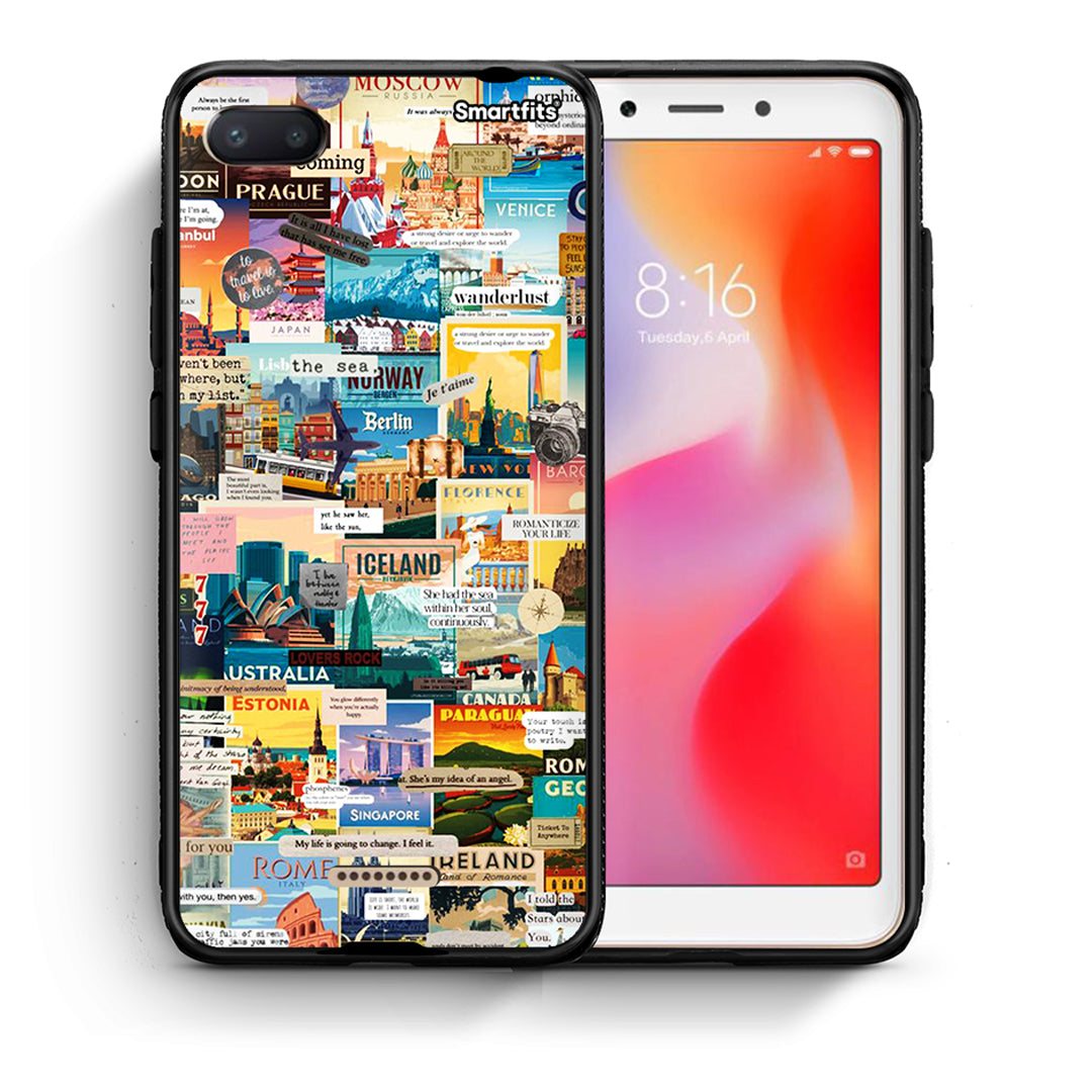Θήκη Xiaomi Redmi 6A Live To Travel από τη Smartfits με σχέδιο στο πίσω μέρος και μαύρο περίβλημα | Xiaomi Redmi 6A Live To Travel case with colorful back and black bezels