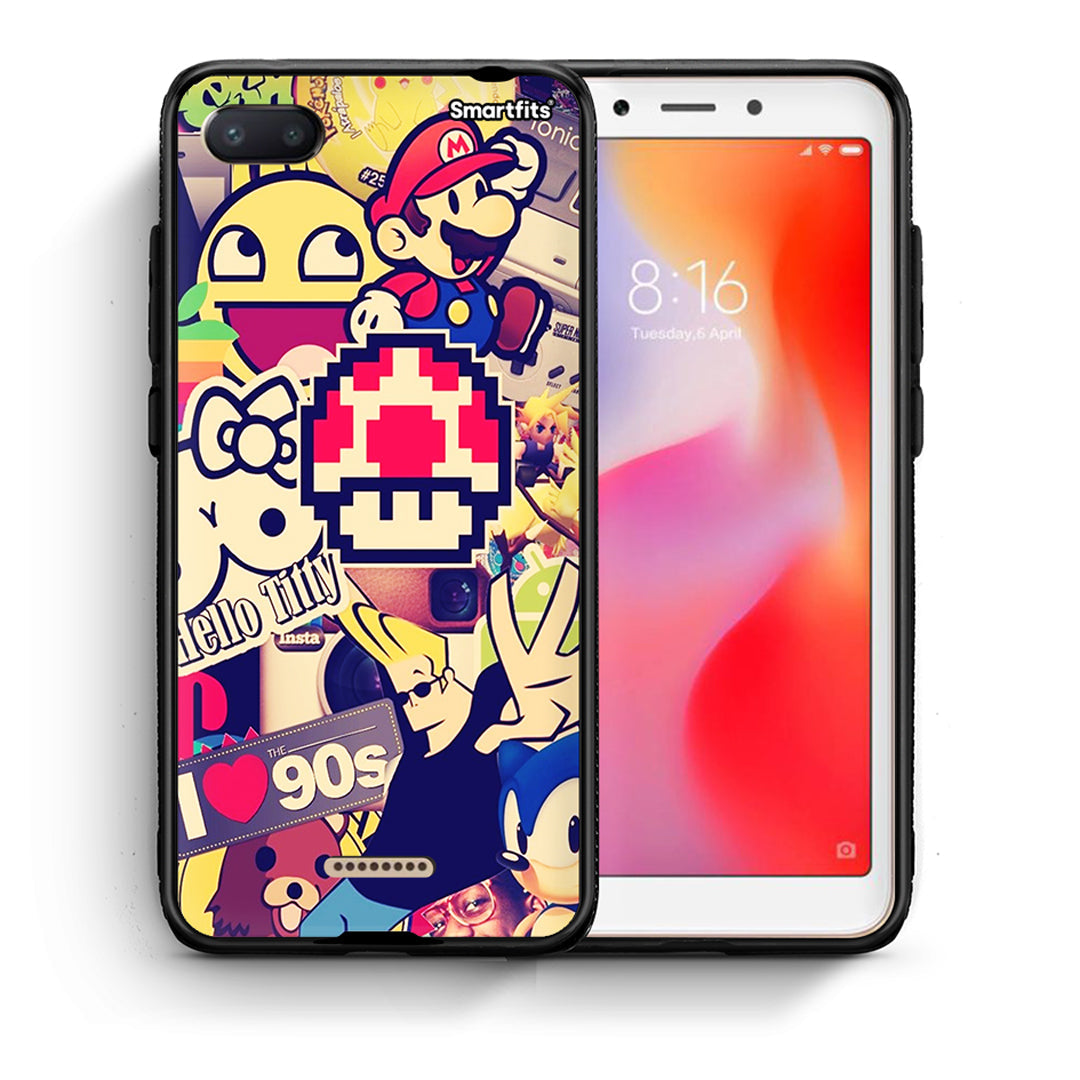 Θήκη Xiaomi Redmi 6A Love The 90s από τη Smartfits με σχέδιο στο πίσω μέρος και μαύρο περίβλημα | Xiaomi Redmi 6A Love The 90s case with colorful back and black bezels