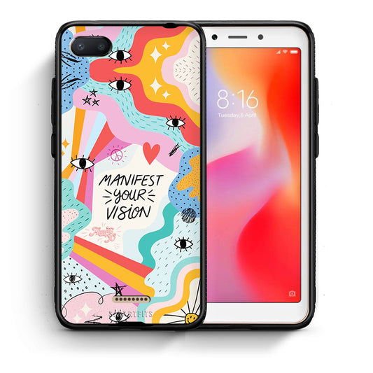 Θήκη Xiaomi Redmi 6A Manifest Your Vision από τη Smartfits με σχέδιο στο πίσω μέρος και μαύρο περίβλημα | Xiaomi Redmi 6A Manifest Your Vision case with colorful back and black bezels