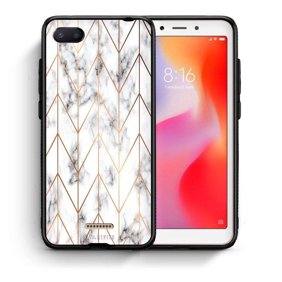 Θήκη Xiaomi Redmi 6A Gold Geometric Marble από τη Smartfits με σχέδιο στο πίσω μέρος και μαύρο περίβλημα | Xiaomi Redmi 6A Gold Geometric Marble case with colorful back and black bezels