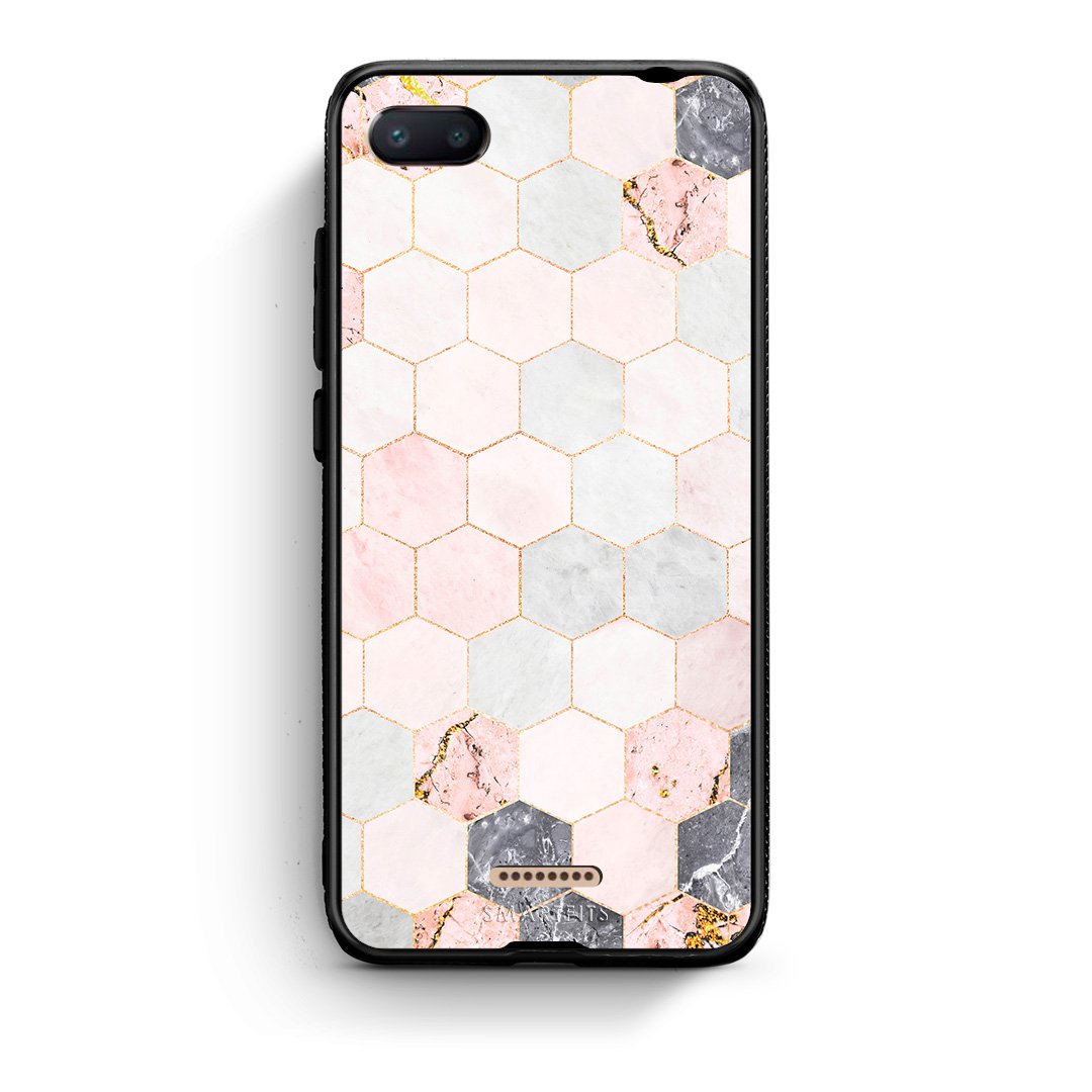 4 - Xiaomi Redmi 6A Hexagon Pink Marble case, cover, bumper