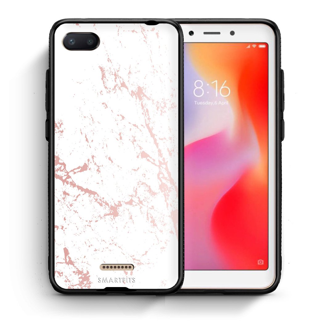 Θήκη Xiaomi Redmi 6A Pink Splash Marble από τη Smartfits με σχέδιο στο πίσω μέρος και μαύρο περίβλημα | Xiaomi Redmi 6A Pink Splash Marble case with colorful back and black bezels