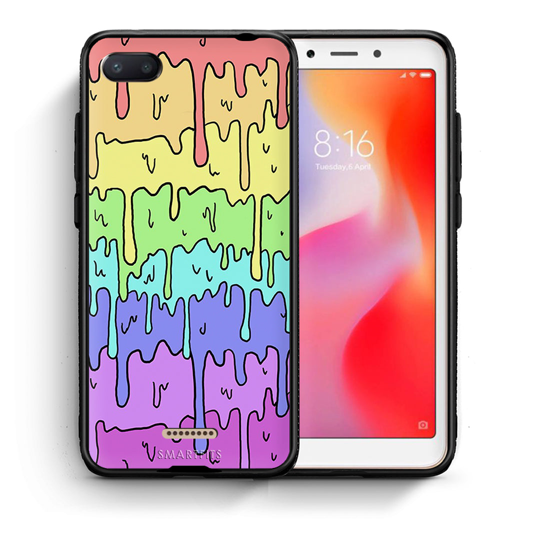 Θήκη Xiaomi Redmi 6A Melting Rainbow από τη Smartfits με σχέδιο στο πίσω μέρος και μαύρο περίβλημα | Xiaomi Redmi 6A Melting Rainbow case with colorful back and black bezels