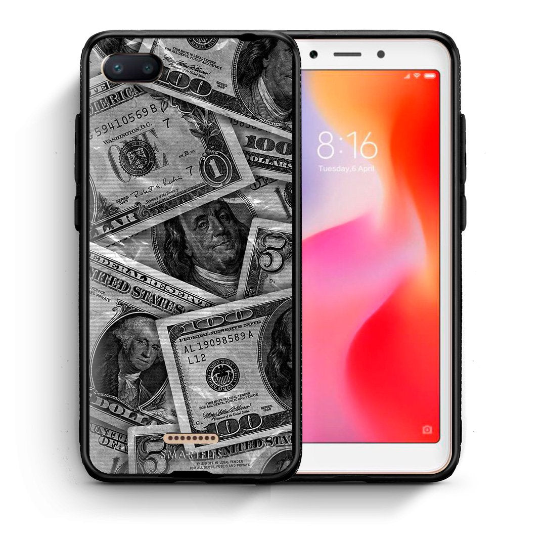 Θήκη Xiaomi Redmi 6A Money Dollars από τη Smartfits με σχέδιο στο πίσω μέρος και μαύρο περίβλημα | Xiaomi Redmi 6A Money Dollars case with colorful back and black bezels