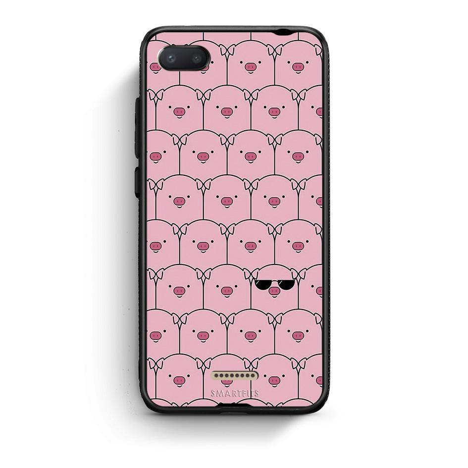 Xiaomi Redmi 6A Pig Glasses θήκη από τη Smartfits με σχέδιο στο πίσω μέρος και μαύρο περίβλημα | Smartphone case with colorful back and black bezels by Smartfits