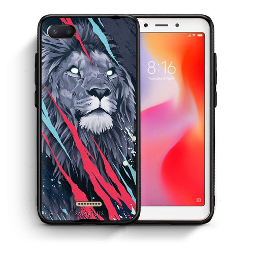 Θήκη Xiaomi Redmi 6A Lion Designer PopArt από τη Smartfits με σχέδιο στο πίσω μέρος και μαύρο περίβλημα | Xiaomi Redmi 6A Lion Designer PopArt case with colorful back and black bezels