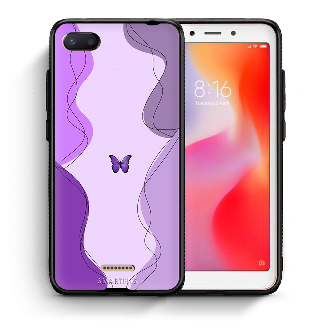 Θήκη Αγίου Βαλεντίνου Xiaomi Redmi 6A Purple Mariposa από τη Smartfits με σχέδιο στο πίσω μέρος και μαύρο περίβλημα | Xiaomi Redmi 6A Purple Mariposa case with colorful back and black bezels