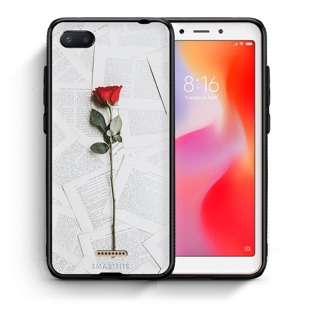 Θήκη Xiaomi Redmi 6A Red Rose από τη Smartfits με σχέδιο στο πίσω μέρος και μαύρο περίβλημα | Xiaomi Redmi 6A Red Rose case with colorful back and black bezels