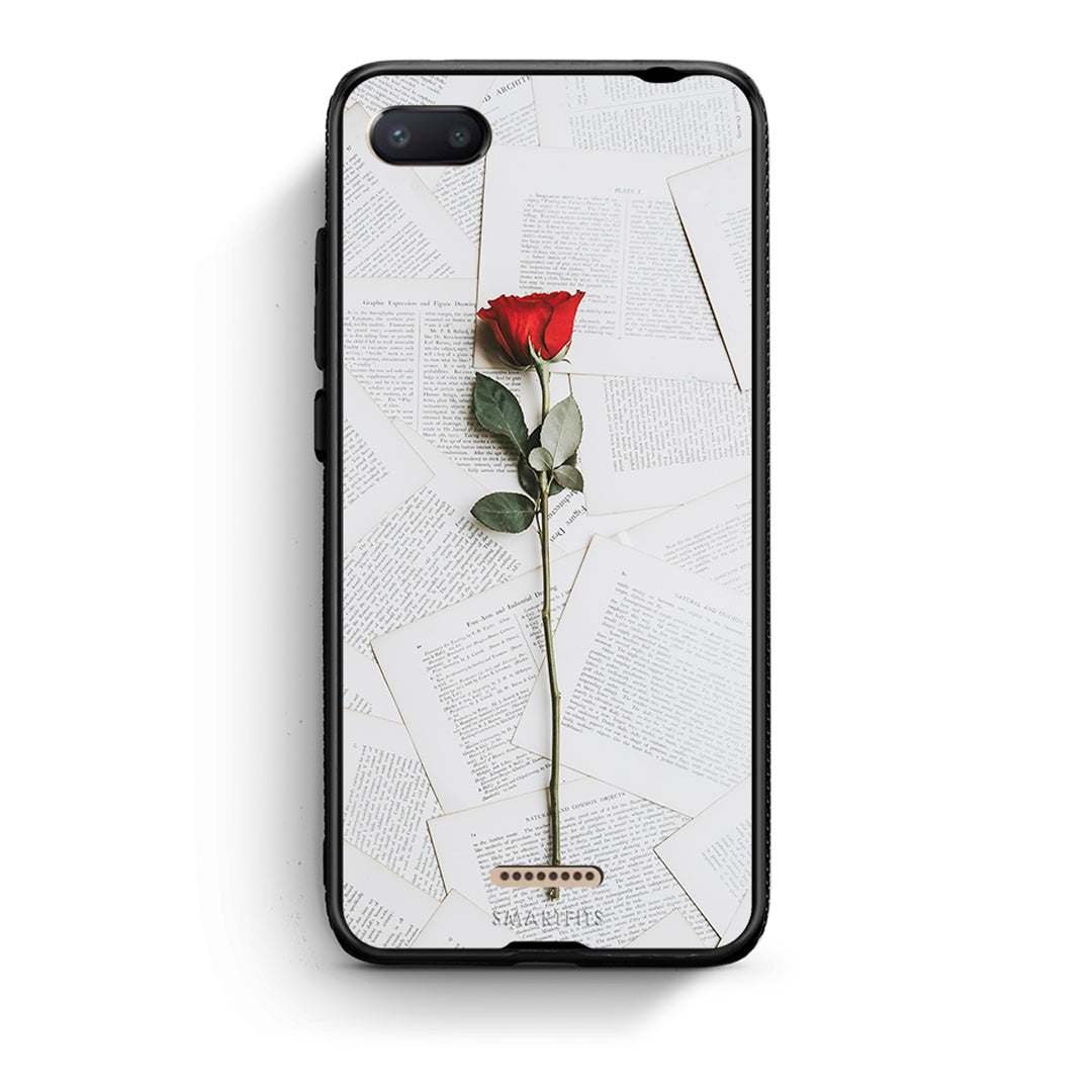 Xiaomi Redmi 6A Red Rose θήκη από τη Smartfits με σχέδιο στο πίσω μέρος και μαύρο περίβλημα | Smartphone case with colorful back and black bezels by Smartfits