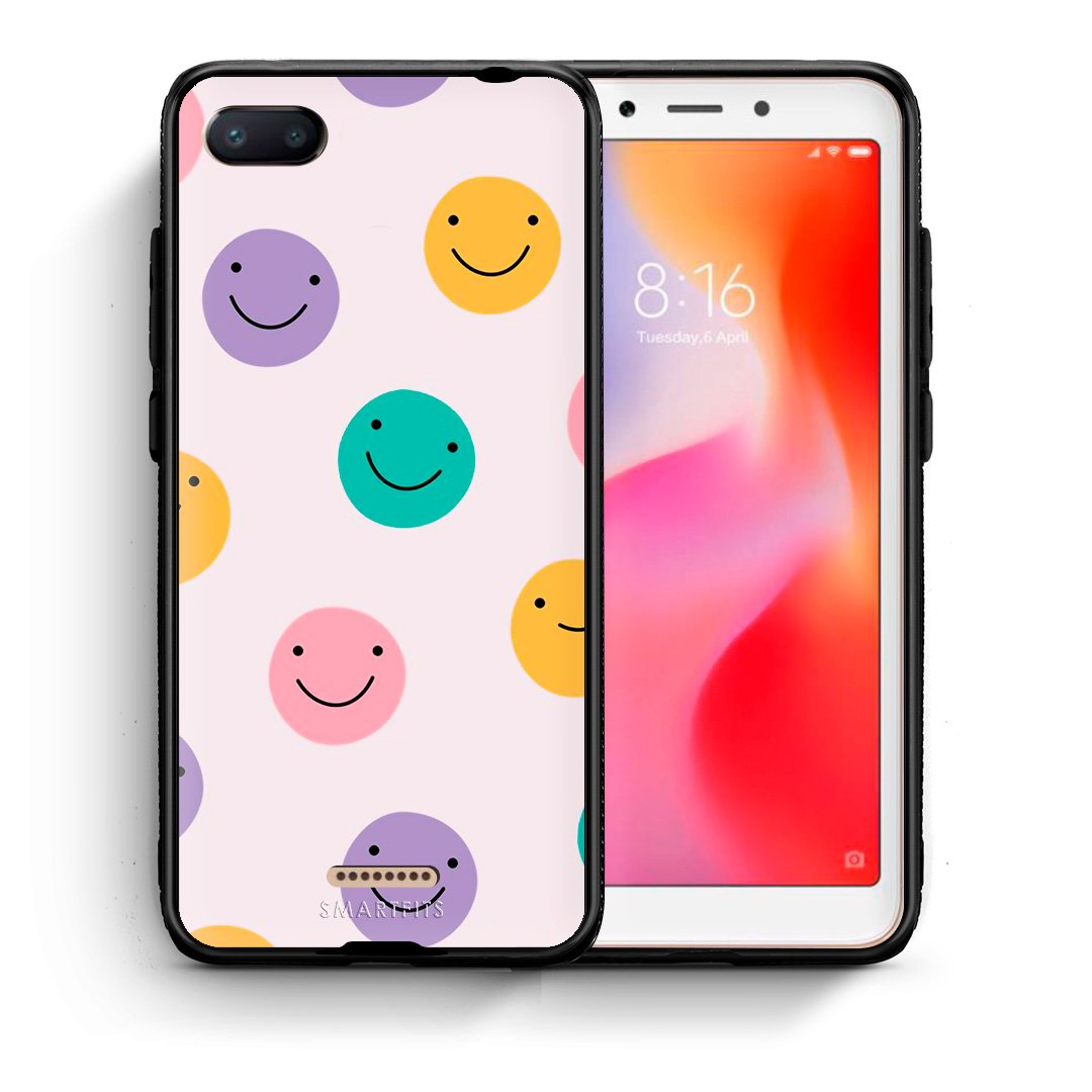 Θήκη Xiaomi Redmi 6A Smiley Faces από τη Smartfits με σχέδιο στο πίσω μέρος και μαύρο περίβλημα | Xiaomi Redmi 6A Smiley Faces case with colorful back and black bezels