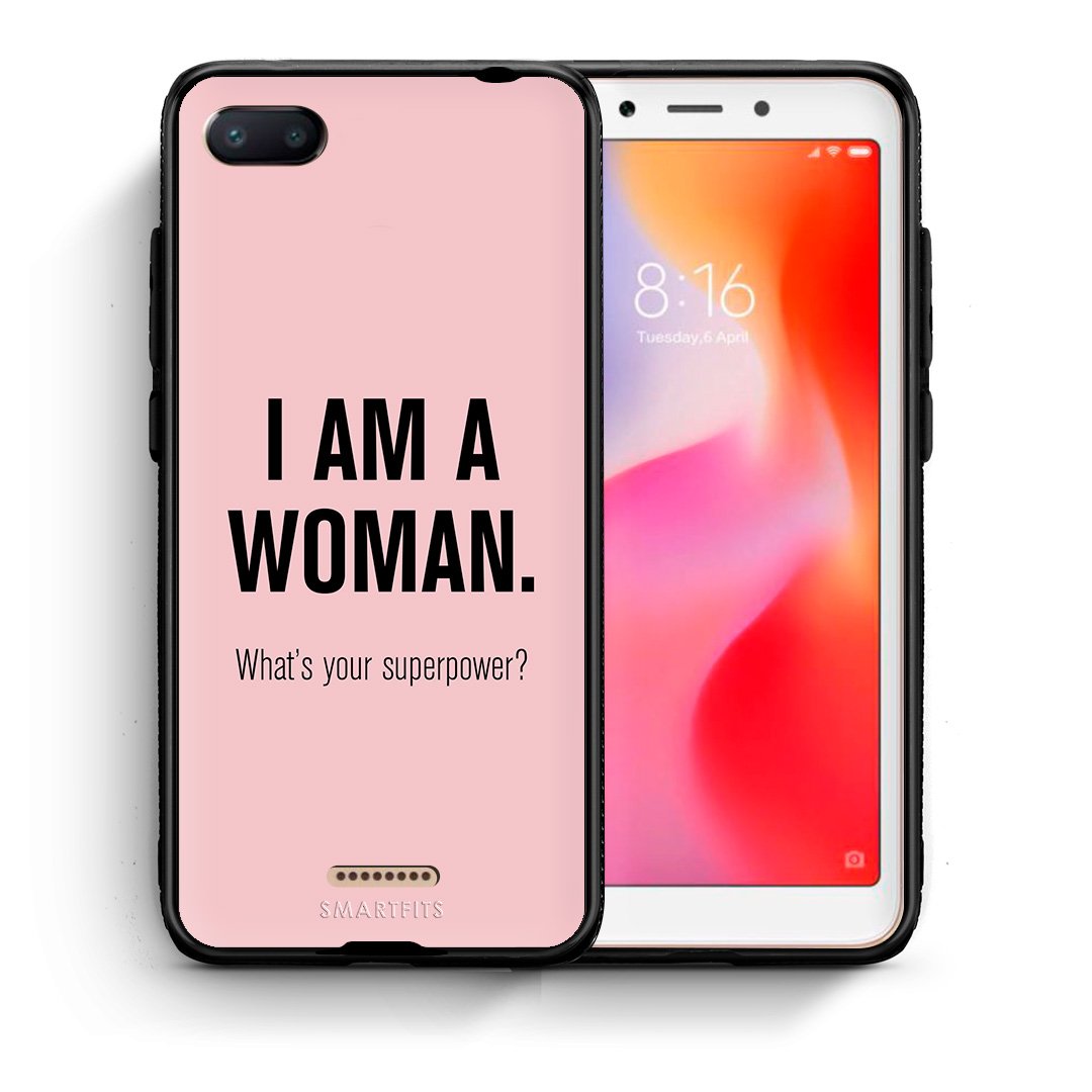 Θήκη Xiaomi Redmi 6A Superpower Woman από τη Smartfits με σχέδιο στο πίσω μέρος και μαύρο περίβλημα | Xiaomi Redmi 6A Superpower Woman case with colorful back and black bezels