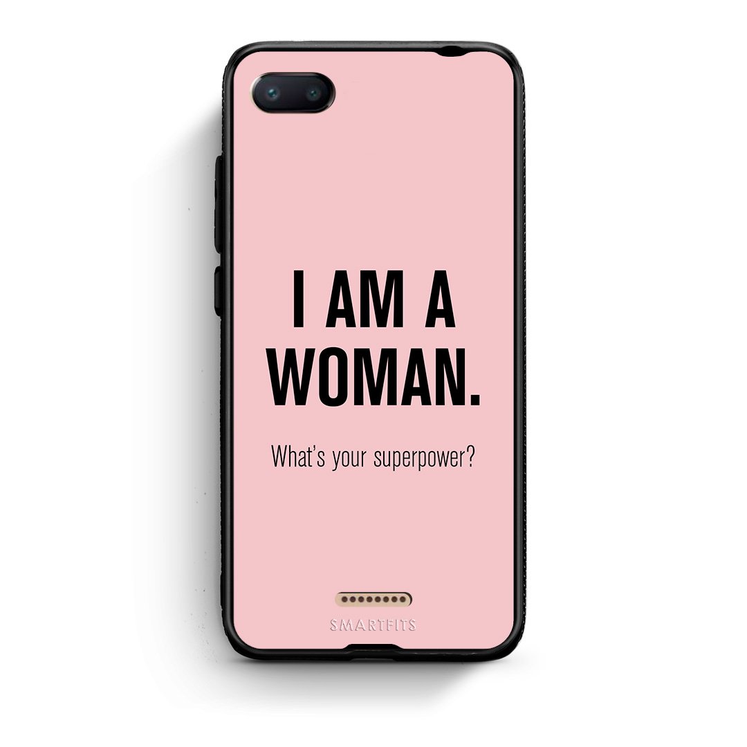 Xiaomi Redmi 6A Superpower Woman θήκη από τη Smartfits με σχέδιο στο πίσω μέρος και μαύρο περίβλημα | Smartphone case with colorful back and black bezels by Smartfits